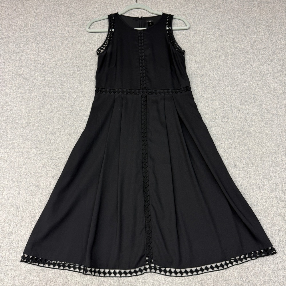 Ann Taylor | Midi Fit & Flare Dress | 6P | Black | Lattice Crochet Trim Sleevele